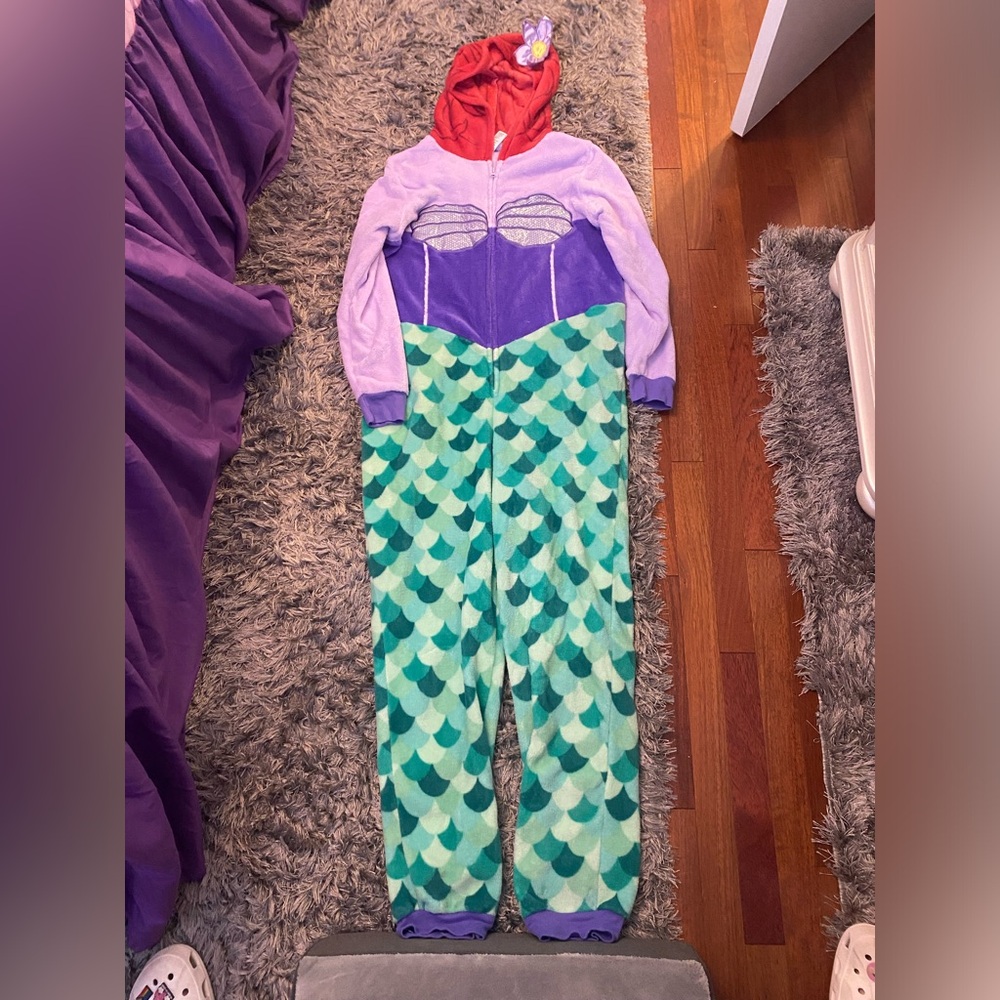 Adult disney ariel little mermaid zip up onesie pj